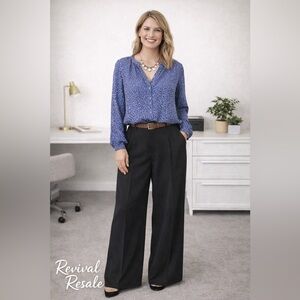 Yumi Kim Blue Leopard Print Silk Blouse Romantic Boho Date Night Top M